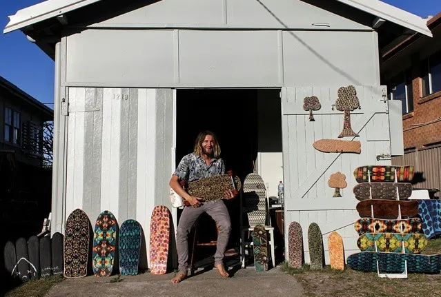 Skateboards on a rack